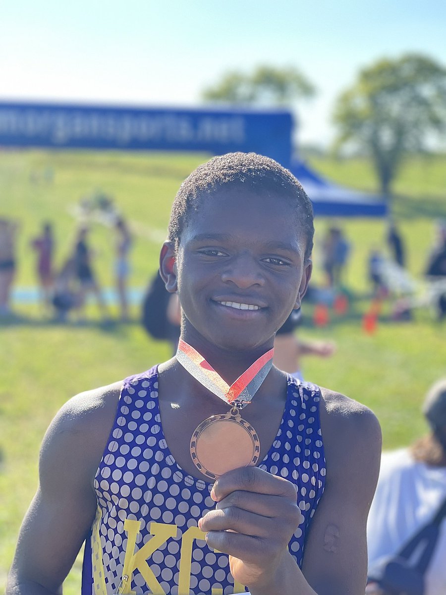 KCIAcademy's tweet photo. In his debut Cross Country Monday, KCIA 8th grader Amani ran for a 10th place finish with a time of 09:04.6. In a field of over 150 runners, Amani showed incredible determination over the entire 1.5-mile distance! Thank you Platte County for hosting an awesome XC Invitational! https://t.co/4OWD5uIHDc