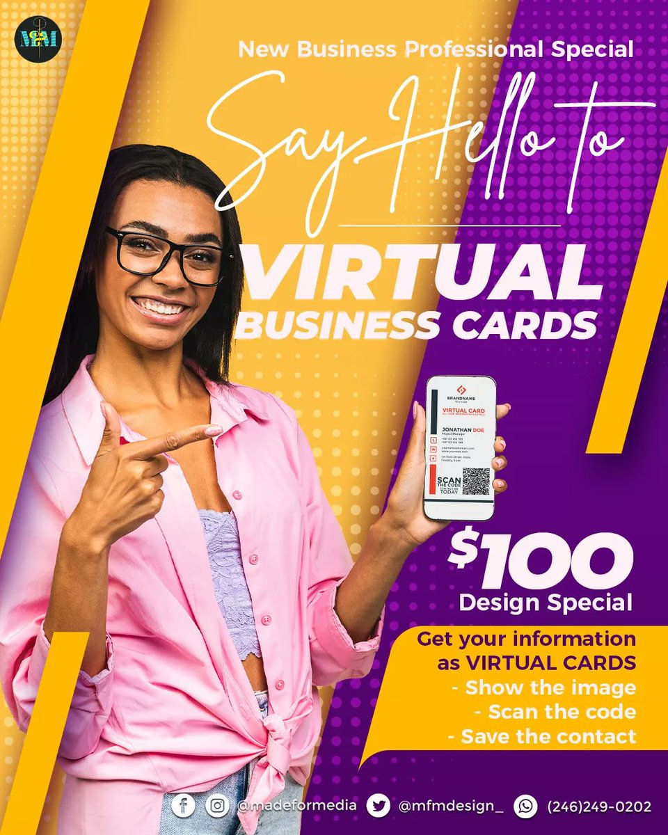 MFMDESIGN_'s tweet image. Calling all business professionals. 
We have a special for you 
Say Hello To...
DIGITAL BUSINESS CARDS

#design #graphicdesign #projects #designer #logodesign #madeformedia #mfm #digitalmarketing #designfirm