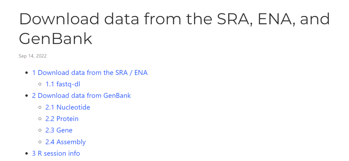Found out recently that you can download data from GenBank via the command-line! 

To that end, here's a short tutorial on how to download data from SRA, ENA and GenBank from the comfort of the Linux command-line :)

tomjenkins.netlify.app/tutorials/r-do…
#AcademicChatter #Bioinformatics