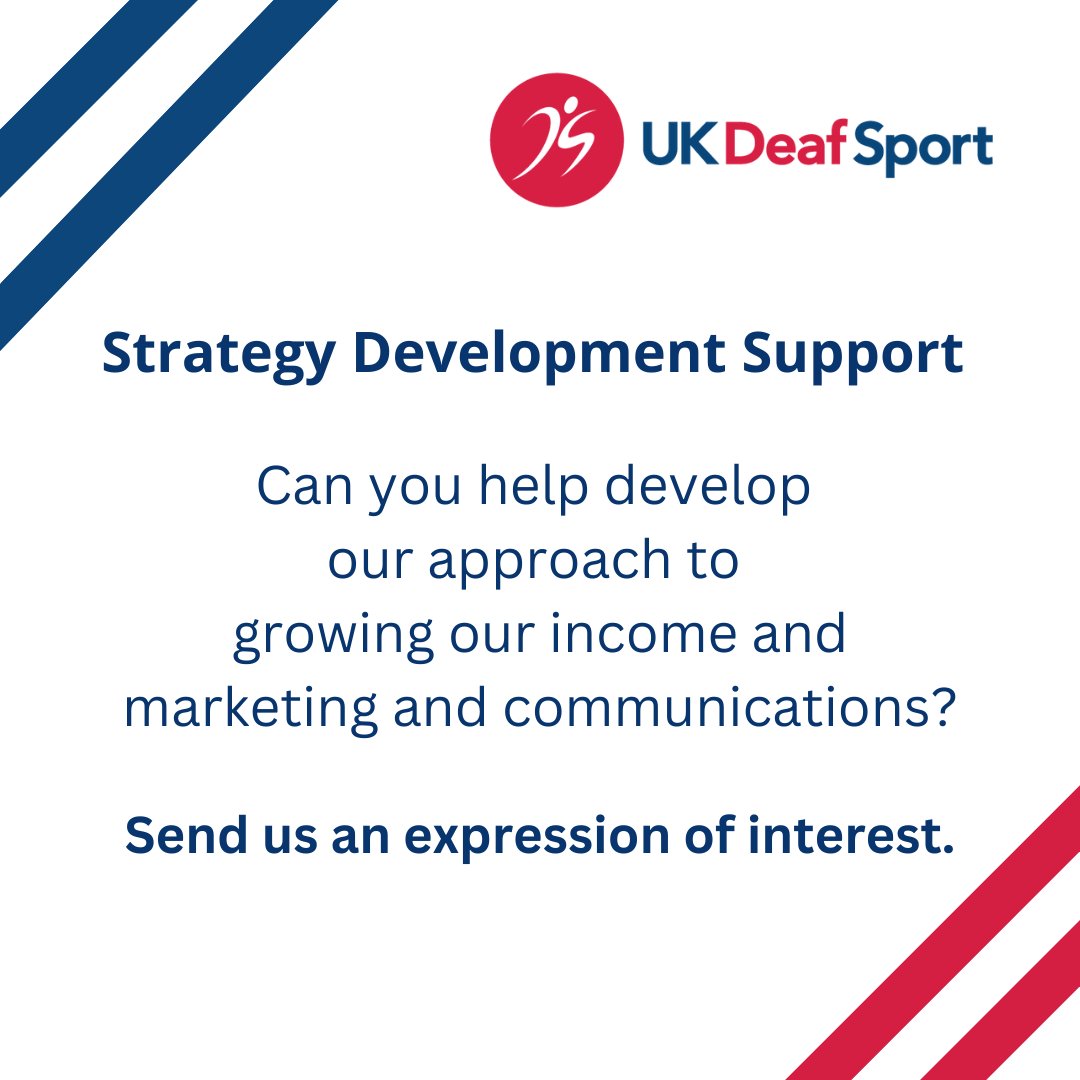 deafsport's tweet photo. Can you help support our strategy development?
We need support with these areas:
Business Development Strategy 
Communications and Marketing Strategy 
Temporary support Governance and Insight 
More detail and BSL translation - https://t.co/gE0lptyDuo
Apply by 23/9/22 https://t.co/XPh0bgqtoc