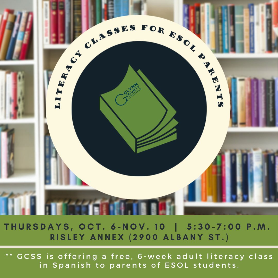 This free, 6-week adult literacy class is intended to assist ESOL parents in helping their children at home with academics, and to make communications with schools a little easier. For more info, contact Genesis Huet at (912) 506-4127 or Mercedes Marsh at (912) 577-0951.