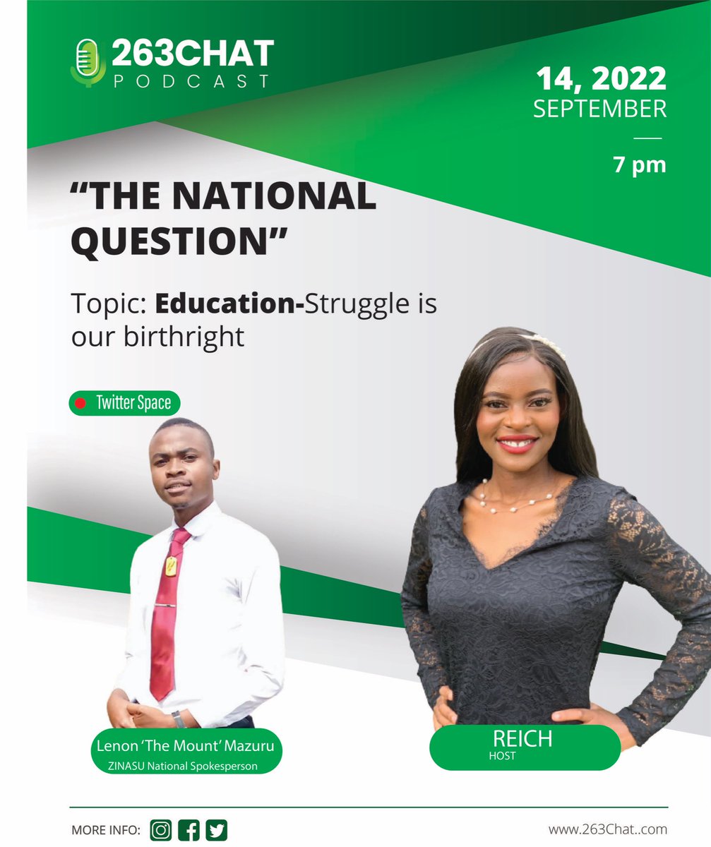 263Chat's tweet photo. Today on the National Question, we discuss on the state of education in Zimbabwe zooming in on the University of Zimbabwe
#TheNationalQuestion
#Safrap
#AcademicFreedom
#FeesMustFall
https://t.co/NodVMRu1DW https://t.co/MYJUknAN0s