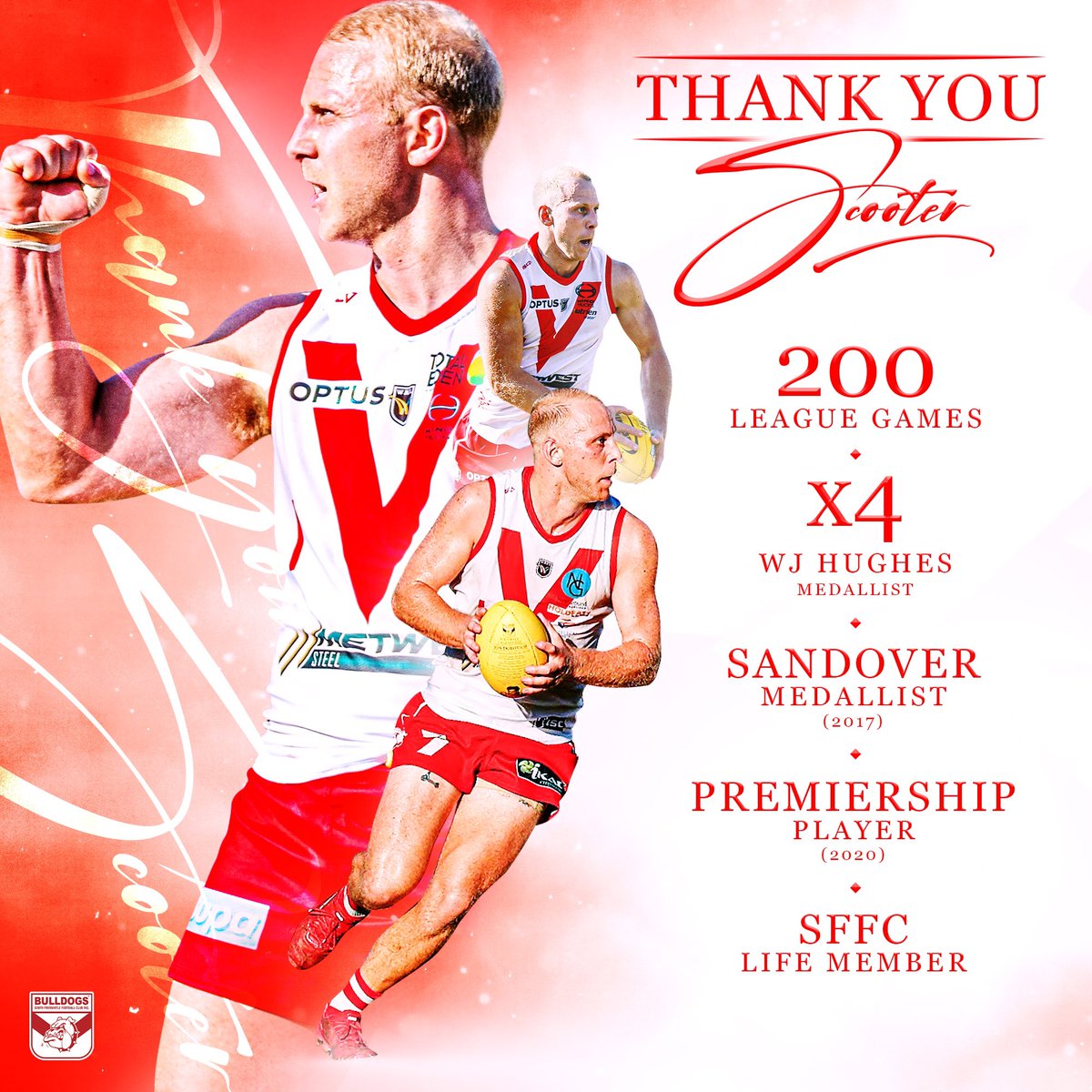 SFFCBulldogs's tweet image. Farewell to a true Souths great ❤️🤍❤️

In front of friends, family and supporters on Sunday night, Haiden Schloithe officially announced his retirement. 

Scooter, it’s been a pleasure 🐶