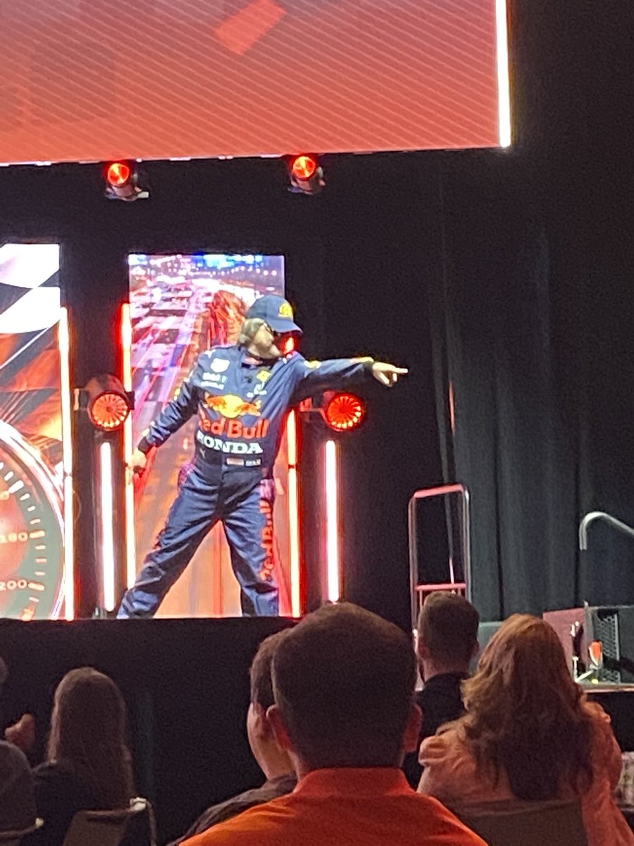 JamieGassmann's tweet photo. We have a need for speed at #cmworld! @Robert_Rose sporting his #driveforward fashion as we hit the gas on Day 1! https://t.co/S0V4HqYKPJ