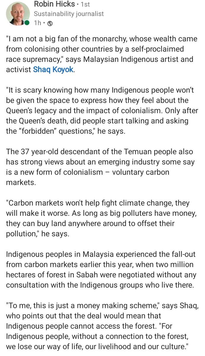 Forbidden question!

Article by <a href="/ecobusinesscom/">Eco-Business</a>
Written by <a href="/RobinHicks_/">Robin Hicks</a>
#decolonisation #colonisation #ClimateActionNow #monarchy #IndigenousPeoples #INDIGENOUS