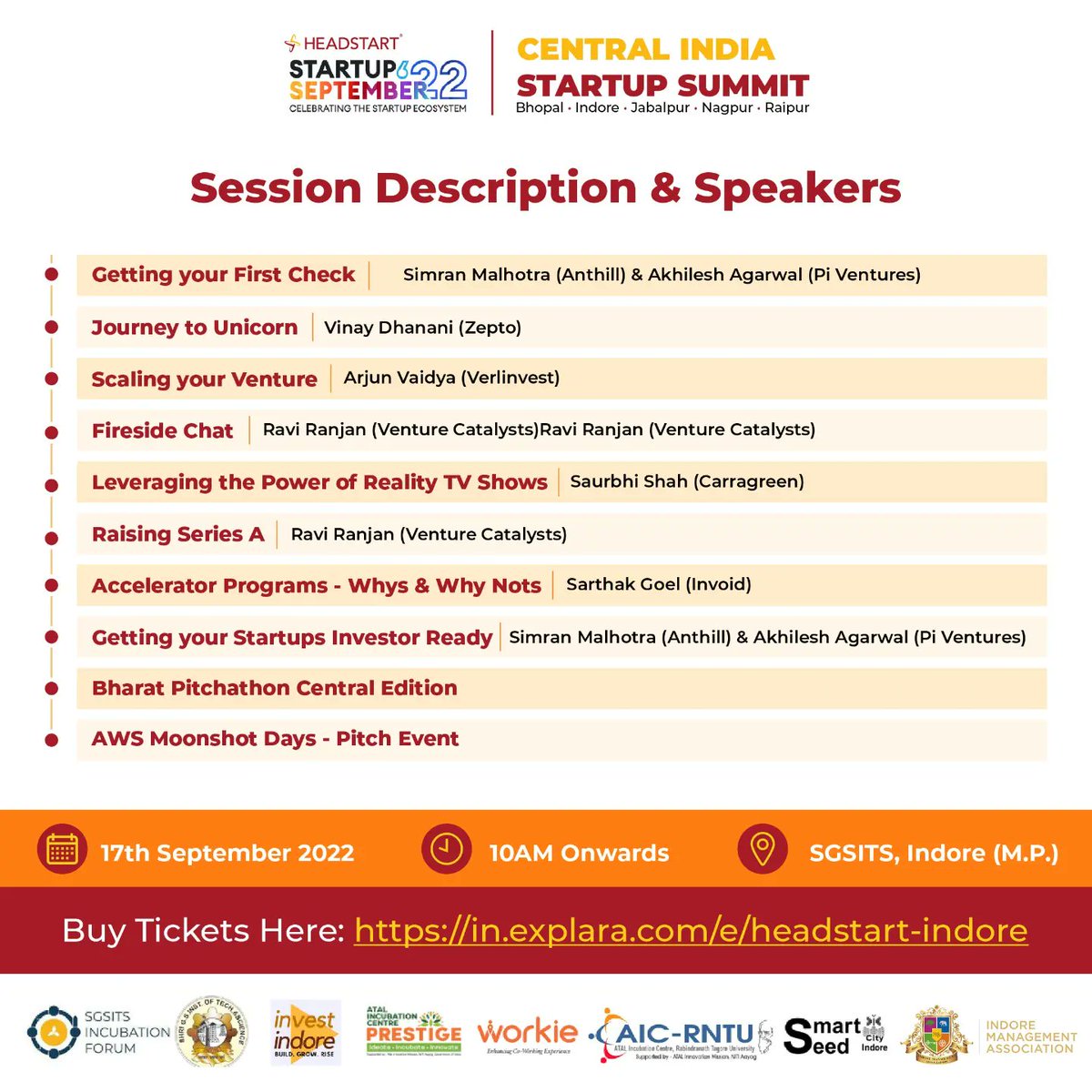 HeadstartRaipur's tweet photo. It's raining "Mentoring and Funding"!
What's in it for you? 
You'll learn some on-ground concepts from the best industry experts with specially curated sessions/workshops for startups, Incubators, aspiring angel investors and HNIs
 17th Sept'22
 10am
SGSITS, Indore https://t.co/shYlCiqhxO