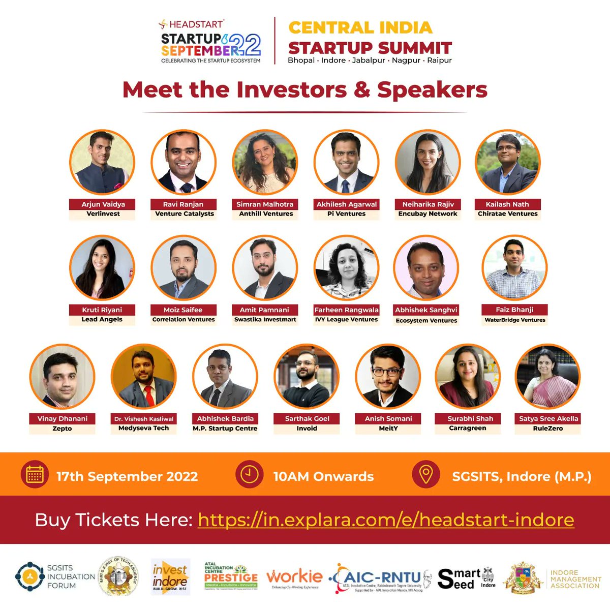 It's raining "Mentoring and Funding"!
What's in it for you? 
You'll learn some on-ground concepts from the best industry experts with specially curated sessions/workshops for startups, Incubators, aspiring angel investors and HNIs
 17th Sept'22
 10am
SGSITS, Indore
