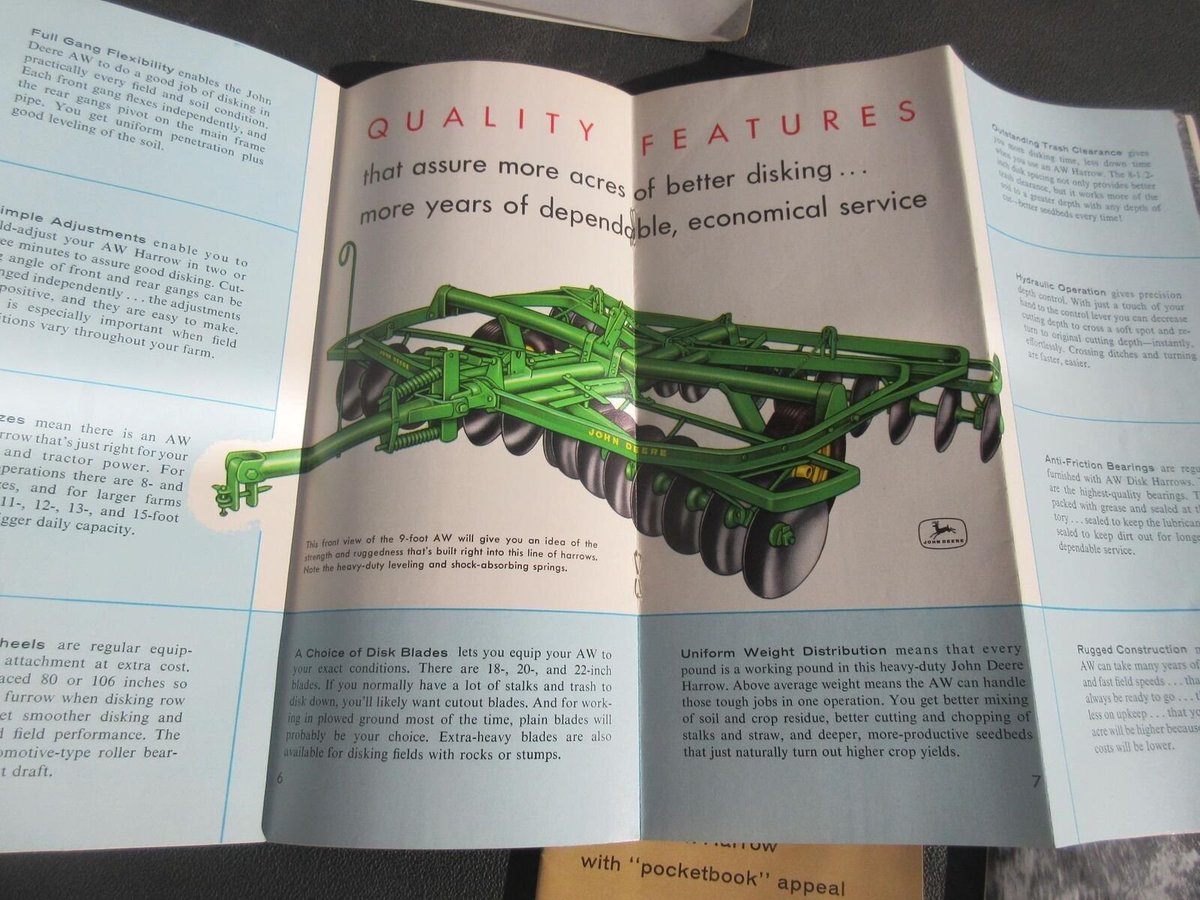 rusticrelics04's tweet photo. Vintage JOHN DEERE DISK HARROW BROCHURE'S tandem BW RWA AW Blades 1961 62 1963 1964 https://t.co/hE144sbS83
#JohnDeere #Ag #AgTwitter #agriculture #brochure #oldads #Collector #midcentury #farming #Farmer #gifts #harvest #ebay #plow #disking #harrow #midcenturyfarm #RWA #SW #agro https://t.co/BlHKEsuMmV