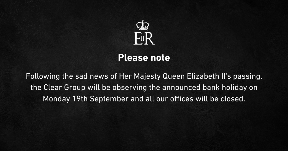 PiPropertyIns's tweet image. Please note, following the sad news of Her Majesty Queen Elizabeth II's passing Pi-Property Insurance, as part of the Clear Group, will be observing the announced bank holiday on Monday 19th September and all our offices will be closed.

Details: bit.ly/3U95sAQ