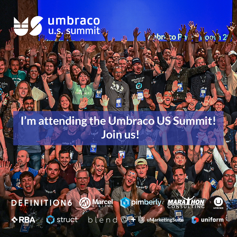 The very first-ever <a href="/Umbraco/">Umbraco HQ</a> U.S. Summit is fast approaching.Only two weeks left🦄
I look forward to a full-day hybrid conference with discussions around composable DXP, customer experience, and much more. 
You can join online or in person. Find out more: 
summit.umbraco.com