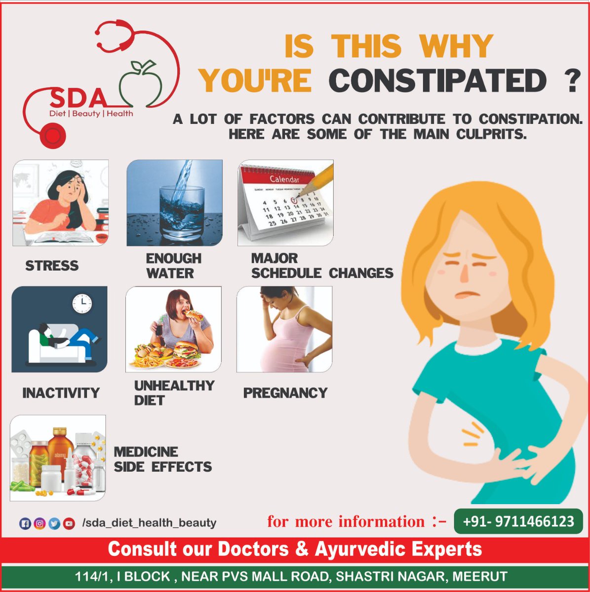 HealthSda's tweet photo. Is this why you're constipated?
A lot of factors can contribute to constipation.
Here are some of the main culprits. 
- Stress
- Enough water
- Major schedule changes
- Inactivity
- Unhealthy diet
- Pregnancy
- Medicine side effects
#SDA #Diet #Health #Beauty #nutrition #Tips https://t.co/8xkP8gIpbz