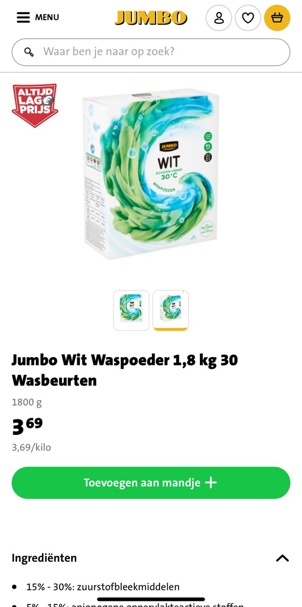 Wit waspoeder.
Altijd lage prijs.
#jumbo