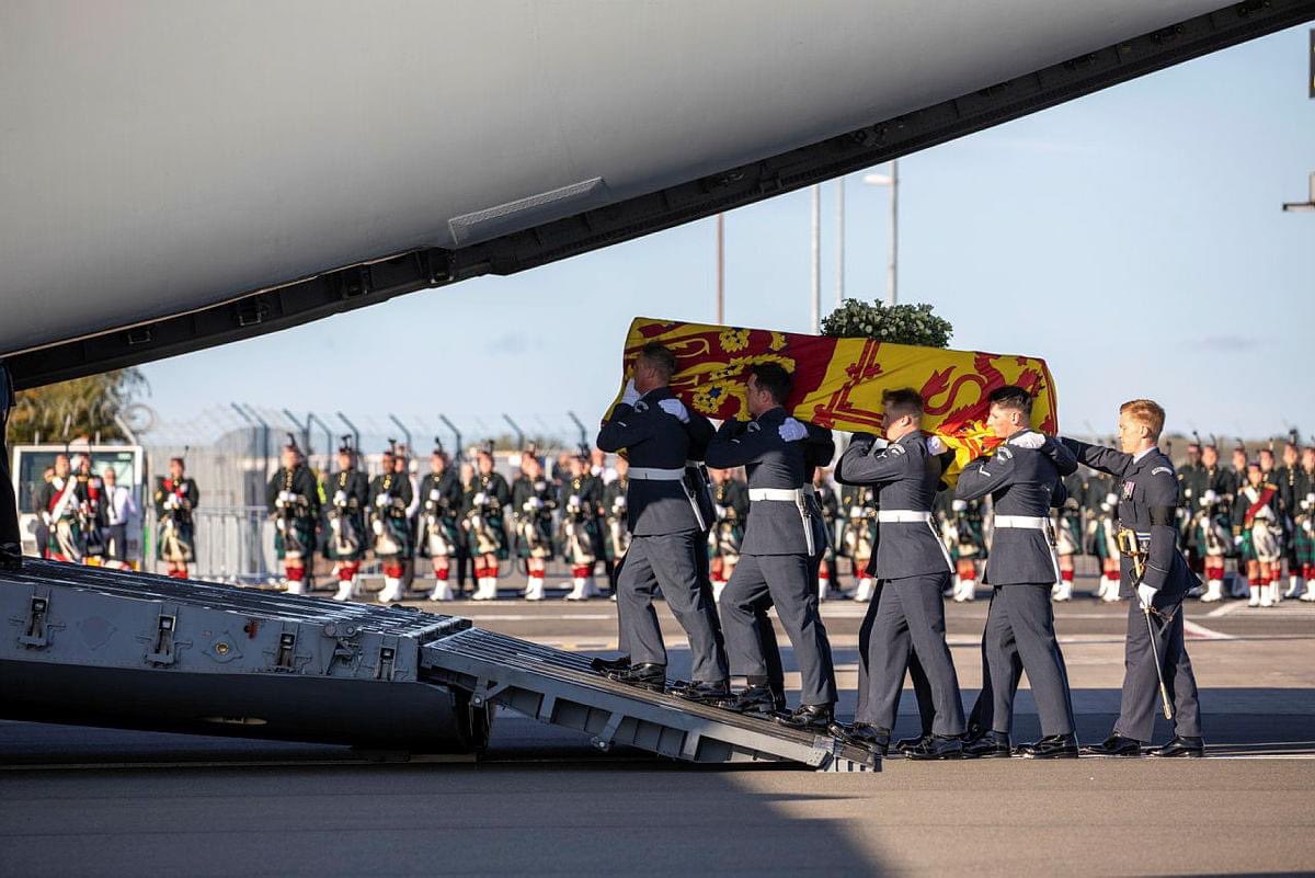 RAF Regiment (@raf_regiment) on Twitter photo The <a href="/RoyalAirForce/">Royal Air Force</a> was honoured to convey Her Majesty Queen Elizabeth II on her final journey to London on board an RAF C-17 Globemaster III from Edinburgh Airport to RAF Northolt. Her coffin was carried by personnel from The @qcsofficial The <a href="/RoyalAirForce/">Royal Air Force</a> was honoured to convey Her Majesty Queen Elizabeth II on her final journey to London on board an RAF C-17 Globemaster III from Edinburgh Airport to RAF Northolt. Her coffin was carried by personnel from The @qcsofficial