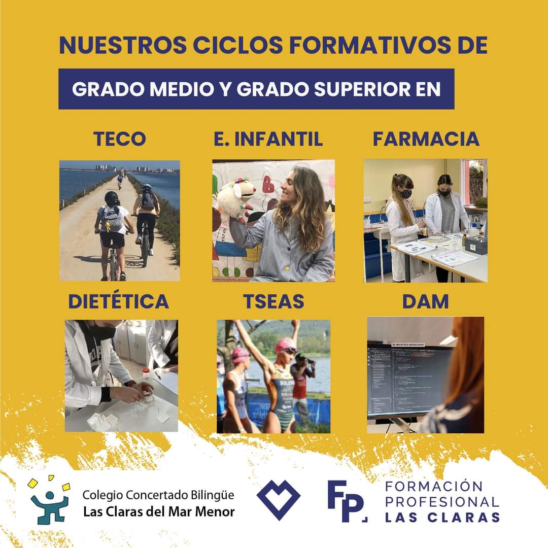 FpClaras's tweet photo. Conoce FP Las Claras, disponemos de una gran oferta educativa que te servirá para conseguir el trabajo de tus sueños.
Fórmate para el futuro, estudia lo que te apasiona.

#fp #fpMurcia #formaciondecalidad #fplasclaras #estudialoqueteapasiona #formacionprofesional #regiondemurcia https://t.co/R0K3dc5fbk