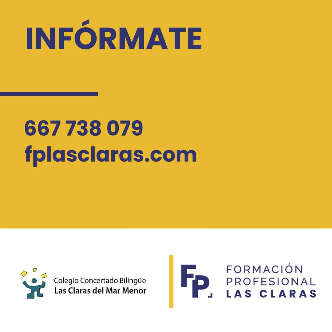 FpClaras's tweet photo. Conoce FP Las Claras, disponemos de una gran oferta educativa que te servirá para conseguir el trabajo de tus sueños.
Fórmate para el futuro, estudia lo que te apasiona.

#fp #fpMurcia #formaciondecalidad #fplasclaras #estudialoqueteapasiona #formacionprofesional #regiondemurcia https://t.co/R0K3dc5fbk