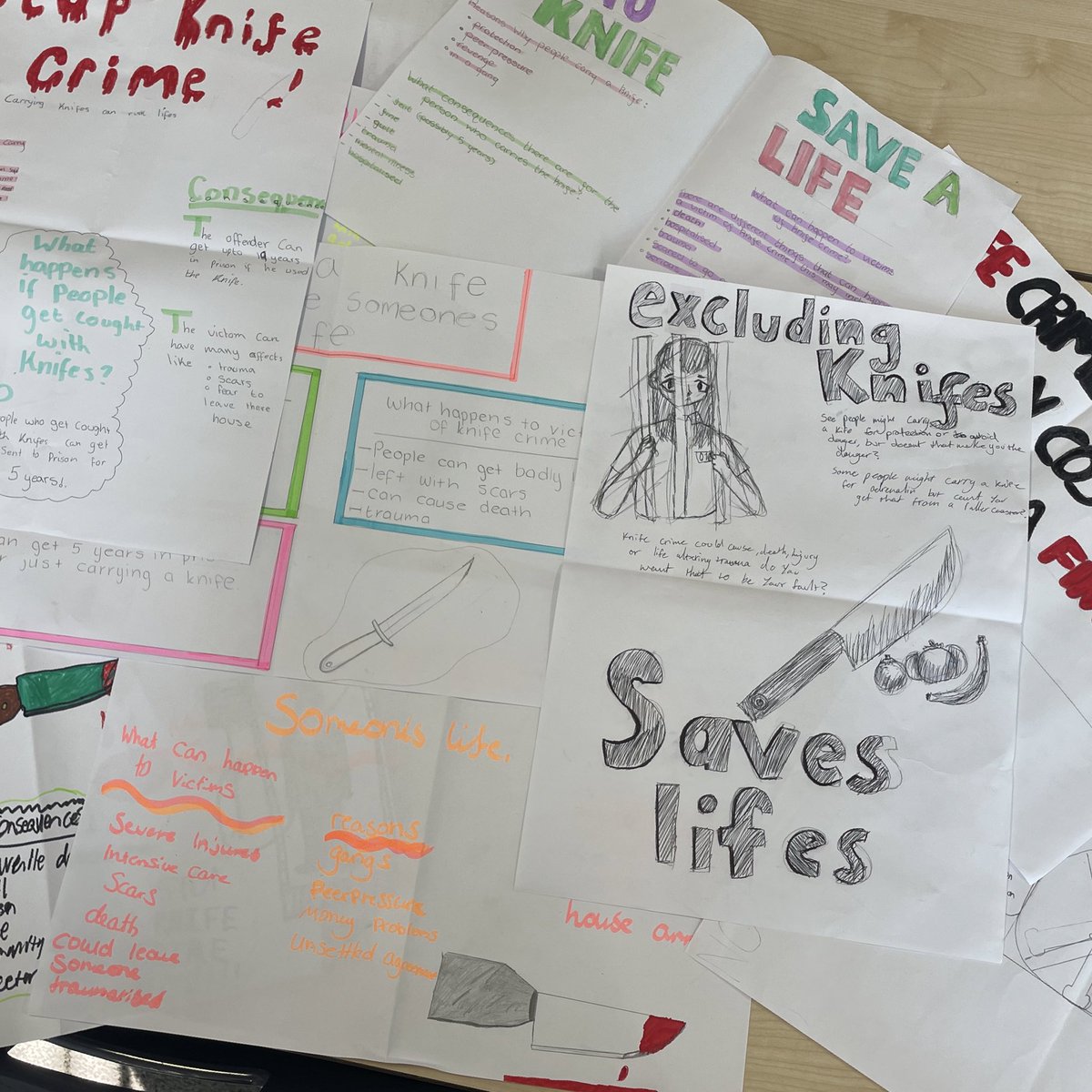 Some of our excellent S3 crime and law posters all about the dangers of knife crime. Well done all🐝⭐️