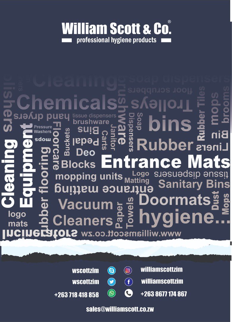 wscottzim's tweet photo. Hygiene Redefined!

For our Professional Hygiene Products, contact us on;
+263 718 418 858
+263 86 771 74867
sales@williamscott.co.zw
#williamscott
#hygieneredefined
#cleansurfaces
#hygienetips
#washroom
#cleaningequipment
#entrancemats
#floorcare
#staysafe https://t.co/oQwRAdHlRe