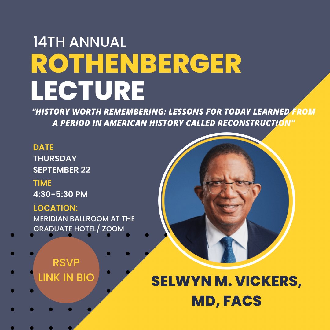 The 14th Annual Rothenberger Lecture is next Thursday, September 22 at the Graduate Hotel on the East Bank! Come see the featured speaker, Dr. Vickers. RSVP link in bio for in person or zoom! @SusanCulican