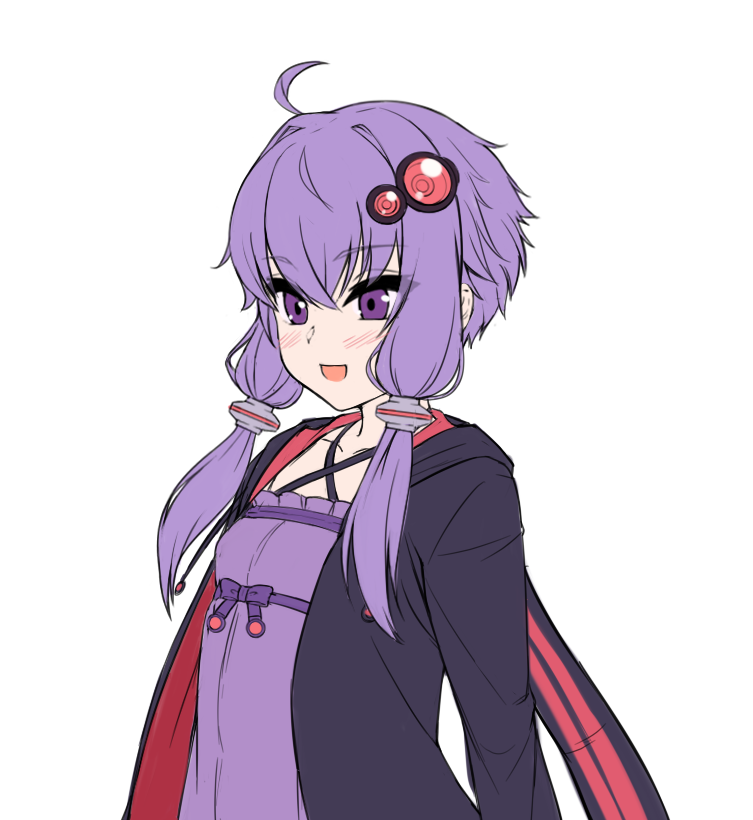 yuzuki yukari 1girl solo purple hair purple eyes purple dress short hair with long locks hair ornament  illustration images