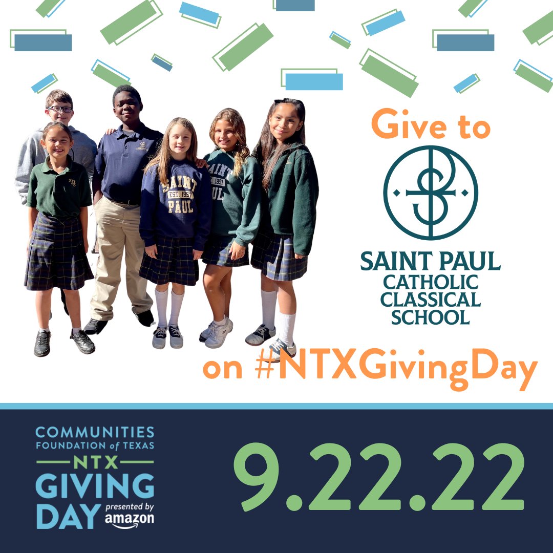 spsdfw's tweet photo. Early giving is now open! Support SPCCS!
 Help us Bridge the Gap and support the our teachers and students to receive a Catholic Classical Education.
North Texas Giving Day is September 22!
https://t.co/PfGnnzx4gN
#spccs #faithwisdomvirtue #givewithpurpose #ntxgivingday https://t.co/ENfcxtIi3b