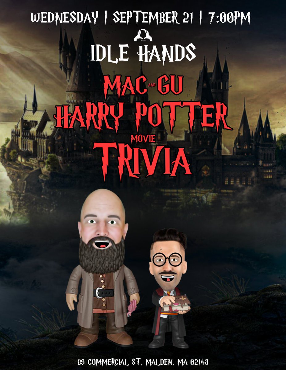 MACandGUpodcast's tweet photo. Join us on September 21st at @idlehandsbeer for Harry Potter Movie Trivia! https://t.co/ixNMdowWgj