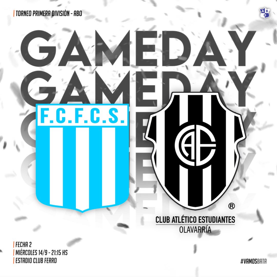 🏆 Torneo primera división - ABO 
2️⃣ Fecha 2
🆚 Ferro Carril Sud
🗓 Miércoles 14/9
⏰ 21:15 hs
🏟 Estadio Club Ferro

#VamosBata 🖤