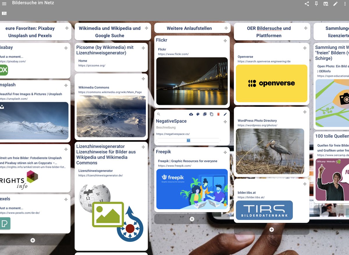Ausgehend von diesem Tweet habe ich alle eure Hinweise und Rückmeldungen zur #Bildersuche im Netz auf einer <a href="/taskcards/">Band Dude</a> zusammengestellt: taskcards.de/#/board/0e30b1… #twlz
