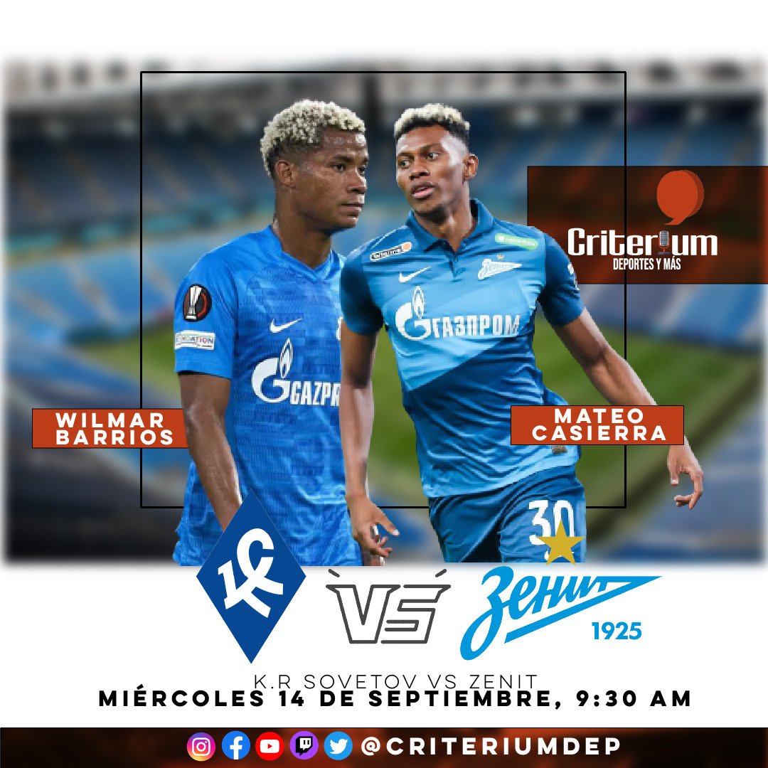 CriteriumDep's tweet photo. #ColombianosEnElExterior
@CriteriumDep 🇨🇴🗺️🌎

@wilmarBarrios8 y Mateo Casierra @es_fczenit 🆚 @fckssamara, 9:30 AM- #GrupoD, #КубокРоссии 🇷🇺⚽

#KRSovetov- 3°- 0 puntos
#Zenit- 1°- 3 puntos
📺📱https://t.co/jNb4bgTiiA
🏟️ Samara Arena https://t.co/GAfXoSOFv1