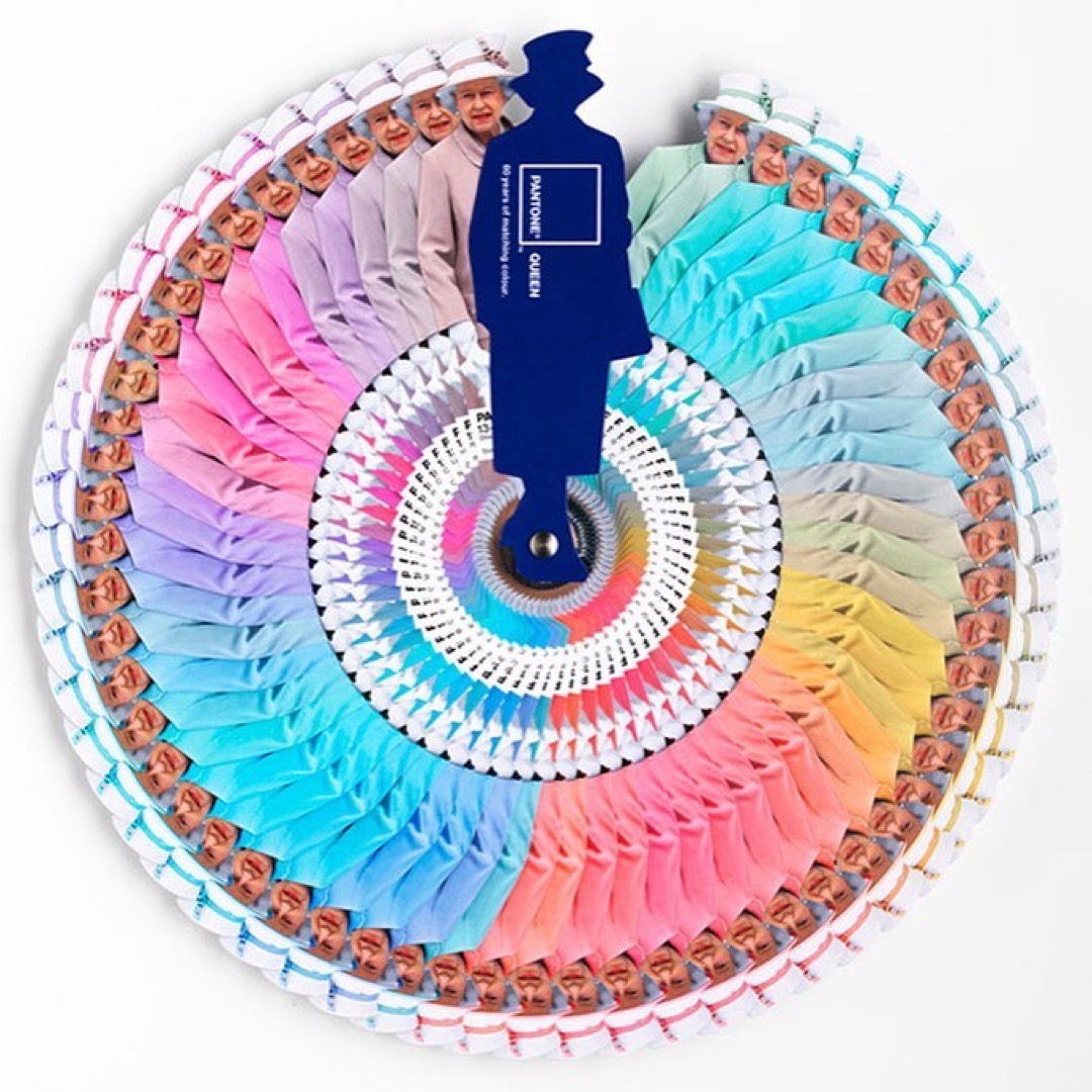 We are saddened to hear about the passing of Queen Elizabeth II. She loved colour. For her 60th Jubilee celebration, Pantone and @leoburnett created a 60-hue color wheel which matched a Pantone color to an outfit worn by the queen. It was included in the mementos for the Jubilee.