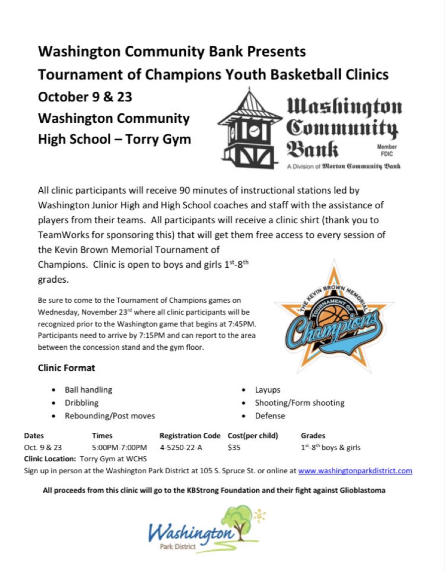 WashILParks's tweet photo. Signups are ongoing for these clinics!  Washington middle school and high school coaches and their players will be there!  Don’t miss out!!  @wchs_308gbb @PantherHistory @k_bstrong #smalltownBIGfun https://t.co/y2tRZDdvGK