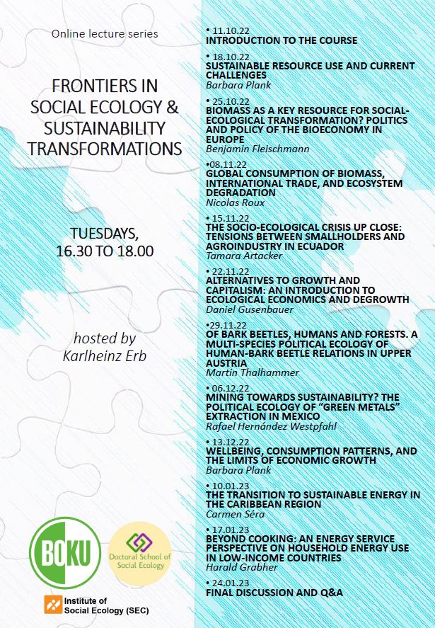 Doctoral School of Social Ecology (DSSE) (@sec_dsse) on Twitter photo Don't miss this semester's <a href="/sec_dsse/">Doctoral School of Social Ecology (DSSE)</a> lecture series on frontiers in social ecology & #sustainability transformations. Learn about global resource use, bioeconomy, biomass trade by <a href="/Nicolas43513211/">Nicolas Roux</a>, tensions in the agroindustry <a href="/tamaraart3/">Tamara Art</a>, post-growth economics @goosepowerd etc.. Don't miss this semester's <a href="/sec_dsse/">Doctoral School of Social Ecology (DSSE)</a> lecture series on frontiers in social ecology & #sustainability transformations. Learn about global resource use, bioeconomy, biomass trade by <a href="/Nicolas43513211/">Nicolas Roux</a>, tensions in the agroindustry <a href="/tamaraart3/">Tamara Art</a>, post-growth economics @goosepowerd etc..