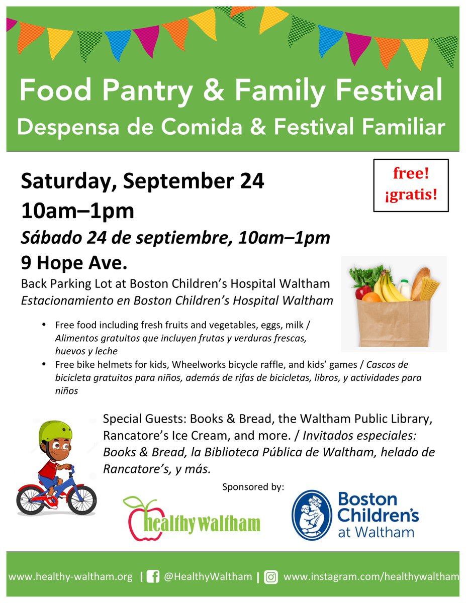 Healthy Waltham (@healthywaltham) on Twitter photo PLEASE SHARE! Saturday Pop Up Pantry and Family Festival on Sept. 24, 10-1, in partnership with <a href="/BostonChildrens/">Boston Children's</a> at Waltham, 9 Hope Ave! <a href="/watchcdc/">WATCH CDC</a> <a href="/CityofWaltham/">City Of Waltham</a> <a href="/WalthamPSchools/">Waltham Public Schools Official</a> <a href="/WalthamPatch/">Waltham Patch</a> #waltham #healthywaltham PLEASE SHARE! Saturday Pop Up Pantry and Family Festival on Sept. 24, 10-1, in partnership with <a href="/BostonChildrens/">Boston Children's</a> at Waltham, 9 Hope Ave! <a href="/watchcdc/">WATCH CDC</a> <a href="/CityofWaltham/">City Of Waltham</a> <a href="/WalthamPSchools/">Waltham Public Schools Official</a> <a href="/WalthamPatch/">Waltham Patch</a> #waltham #healthywaltham
