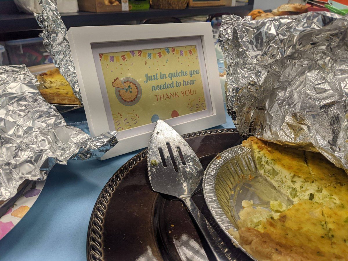 jvdcal08's tweet photo. Just in “quiche” you didn’t know, our PTA just made our day!! What an amazing welcome breakfast! Thank you so much!! #pkpta 🐾 @MrsJVMiller @WestMilfordSupt https://t.co/gPPuKcYgo4