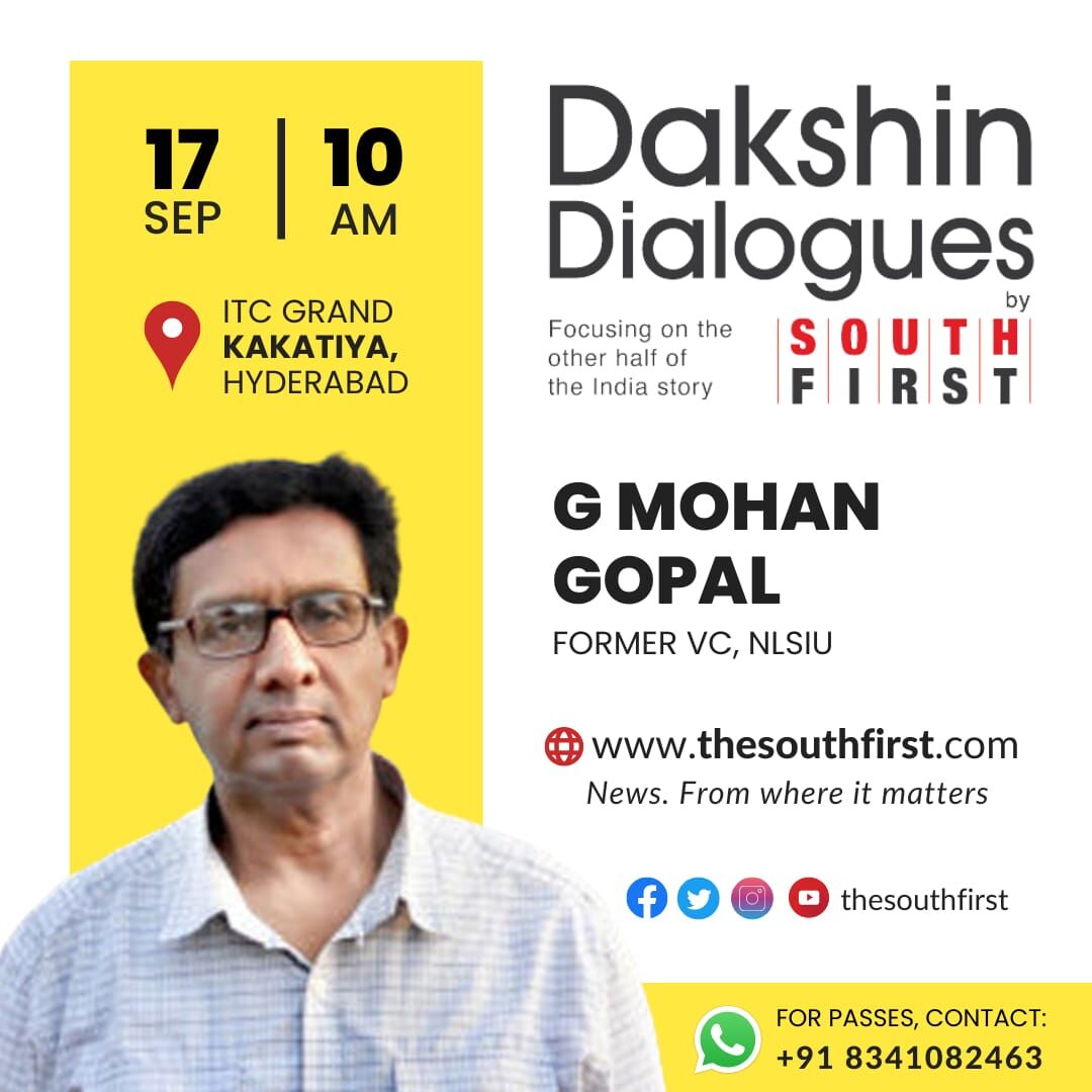 TheSouthfirst's tweet photo. Can the South build consensus on federalism? Watch G Mohan Gopal's take on it only at #DakshinDialogues2022. 

Join us at ITC Kakatiya, Hyderabad, on 17 Sept. 

Watch the event live on YouTube: https://t.co/jCYbH8J9K0

#SouthFirst #TheSouthFirst #DakshinDialogues #FederalIndia https://t.co/jTJJMtsIzg