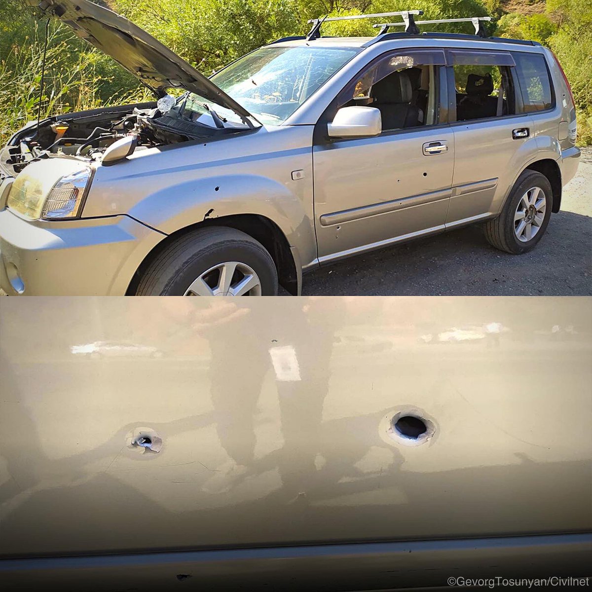 ZartonkMedia's tweet photo. Azerbaijani Forces fired on a civilian car in the Armenia’s Jermuk town in the Vayots Dzor province.

The driver of the vehicle has been hospitalized.

Photos published from the scene showed a damaged SUV with broken windows.

Report &amp; images by Gevorg Tosunyan/CivilNet https://t.co/nh0fP1paOc