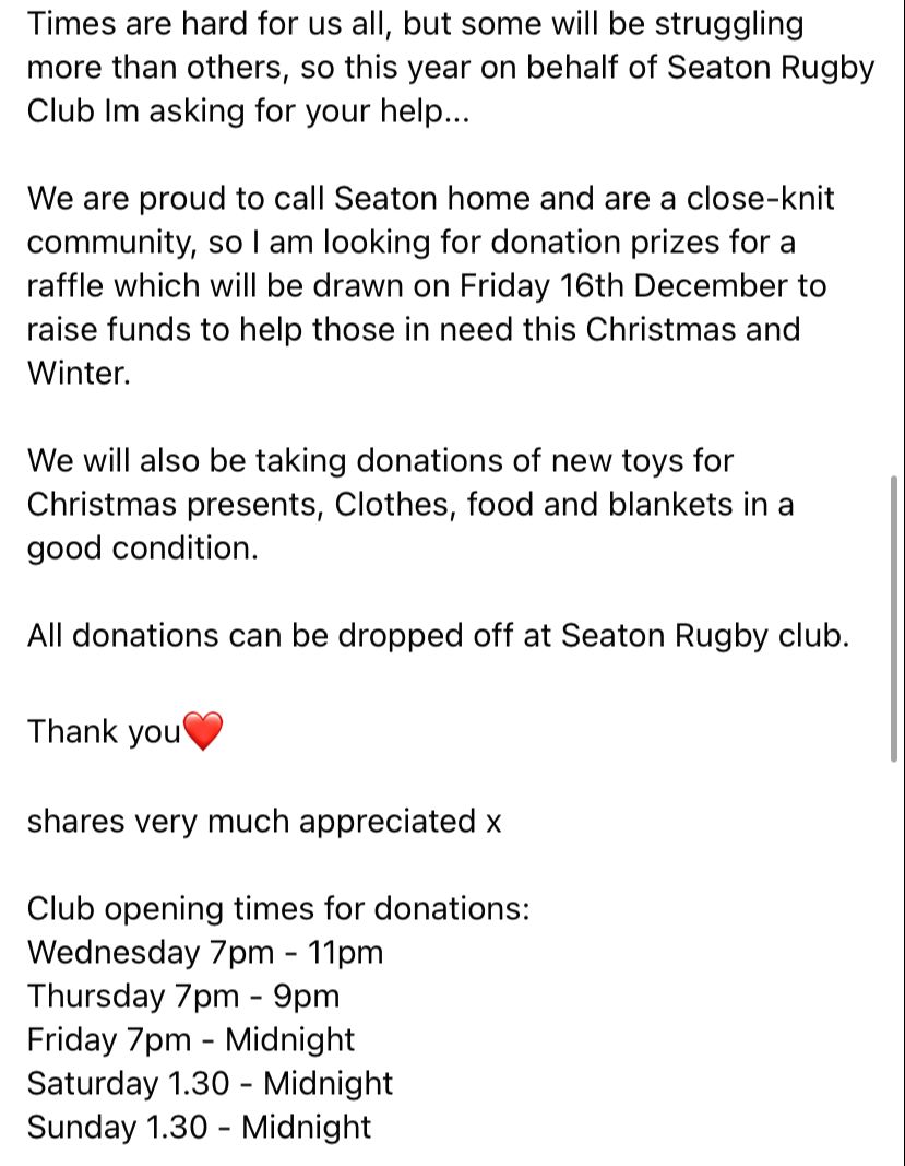 Hi all the <a href="/SeatonRangersRL/">SeatonRangers ARLFC</a> Christmas appeal for those people who need a little leg up the festive period  # letsputsmilesonfaces
Please read and RT