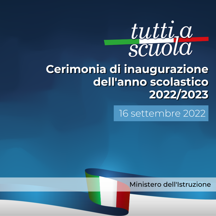 Venerdì, in diretta su <a href="/RaiUno/">Rai1</a> dalle 16.30, si terrà #TuttiAScuola, la cerimonia di inaugurazione dell’anno scolastico 2022/2023!
Insieme a studentesse e studenti ci saranno il Presidente della Repubblica, #SergioMattarella e il Ministro <a href="/ProfPBianchi/">Patrizio Bianchi</a>.
▶ miur.gov.it/web/guest/-/-t…