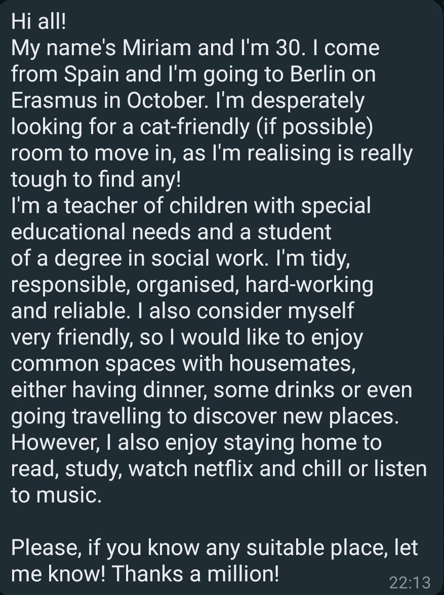 mirisangar's tweet photo. I'm moving to Berlin!
If you know anyone living there who might have a spare room for me, please, let me know! I'm desperately looking for a room to move in before October!
Thank you!
#flatberlin #roomberlin #ashberlin
Email contact: sg.miriam91@gmail.com https://t.co/r8mR8ZYhln