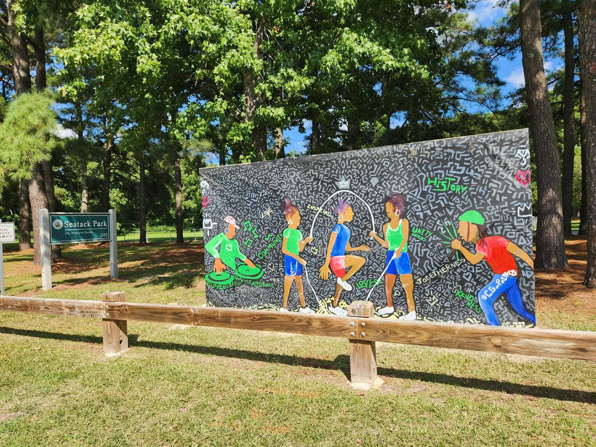 ViBe_District's tweet photo. Two beautiful murals from the @VAACCVB Unity in the Community Art walk were donated and installed at @VBParksRec Seatack Community Park on Birdneck Road this week with help from @Taylorconstrgrp #altruisticdesign #spcengineering @VABeachArts @CityofVaBeach. #BetterTogether https://t.co/Z1e2To0eQf