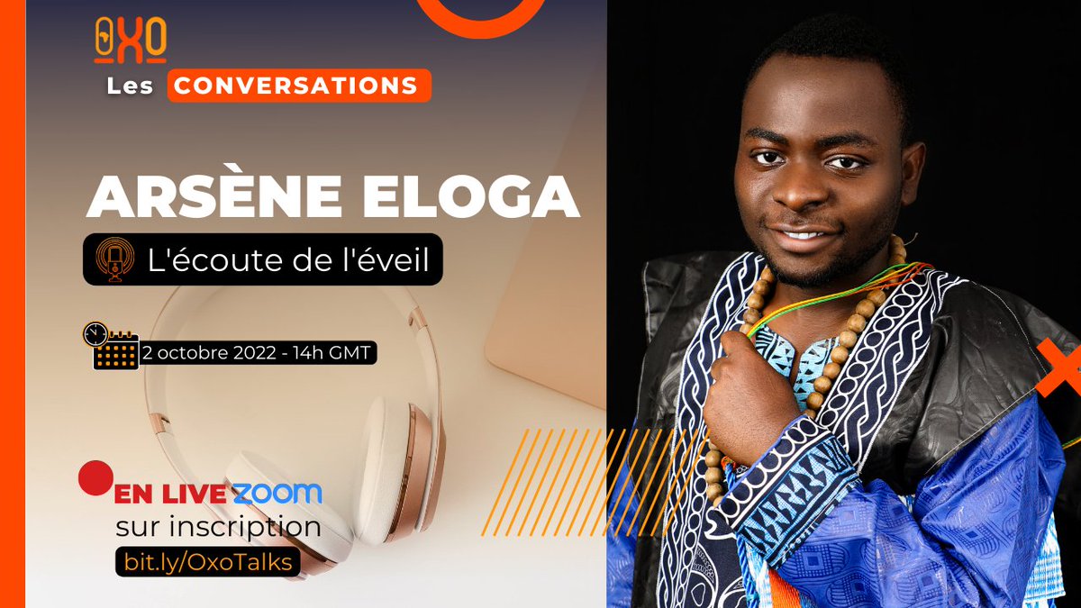 oxofest's tweet photo. Pas d'#OxoTalks dimanche prochain ! 🙇🏾‍♀️ 

Mais, on revient le 2 octobre 2022 avec le podcasteur camerounais @arseneeloga. Son podcast est un mélange de poésie, de récits sur les déboires et les succès de la vie. 

Inscrivez-vous gratuitement ici : https://t.co/l902GbDkgM https://t.co/5Gla3qdjKx