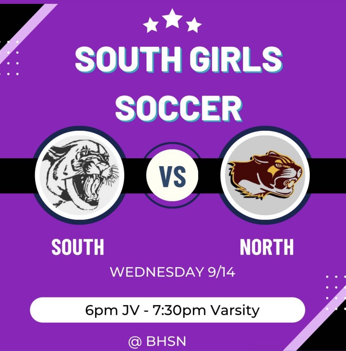 Shoutout Volleyball for getting it done last night. NEXT UP: GIRLS SOCCER‼️😵‍💫 #9 Bloomington South is going to put on a show against an unranked(expected🙄) North squad. Drive back out tonight and keep being loud💥 JV at 6 and Varsity starts at 7:30🚂 Wear your purple and white👏