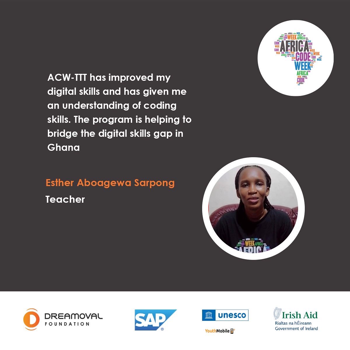 Foundation_DO's tweet image. The ACW TTT was aimed at equipping teachers with skills in coding.
Here are a few testimonials from participating teachers who benefited from the week long program.
@UNESCO @SAP @AfricaCodeWeek @CamdenEdu @Irish_Aid
#ACW22 #ICT #CodingMadeFun
#ProtectingLifeTogether #Tech