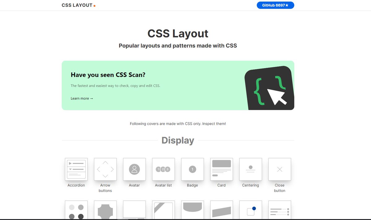 الموقع هذا جمييل..
يوفر لك تنسيقات CSS لمعظم العناصر اللي تحتاجهم لبناء صفحات مميّزة 🚀

csslayout.io

#برمجة #تطوير #HTML