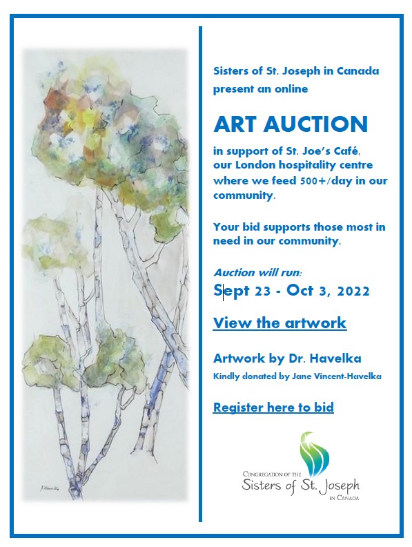 CSJCdn's tweet photo. We invite you to support our upcoming online #ART #AUCTION in support of our #ldnont Hospitality Centre, St Joe's Cafe, supporting those most in need in our community. #agreatcause #bidtosupport https://t.co/exkUT73szq https://t.co/0um8V6cHOu