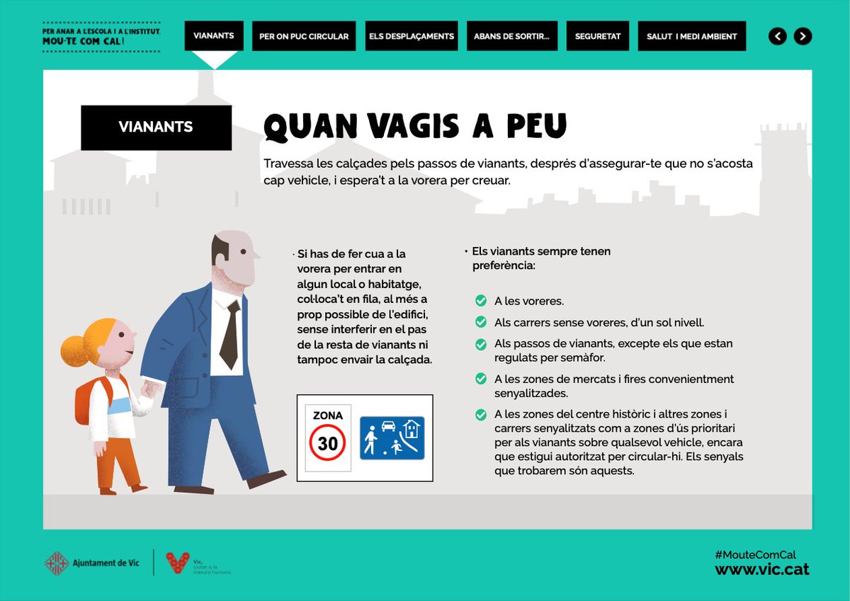 elpetitmiquel's tweet photo. #moutecomcal Quan vagis a peu, travessa les calçades pels passos de vianants, després d’assegurar-te que no s’acosta cap vehicle, i espera’t a la vorera per creuar! Del 16 al 22 de setembre ens afegim a la Setmana Europea de la Mobilitat promoguda des de l'Ajuntament de #Vic. https://t.co/1bDE1Lytuh