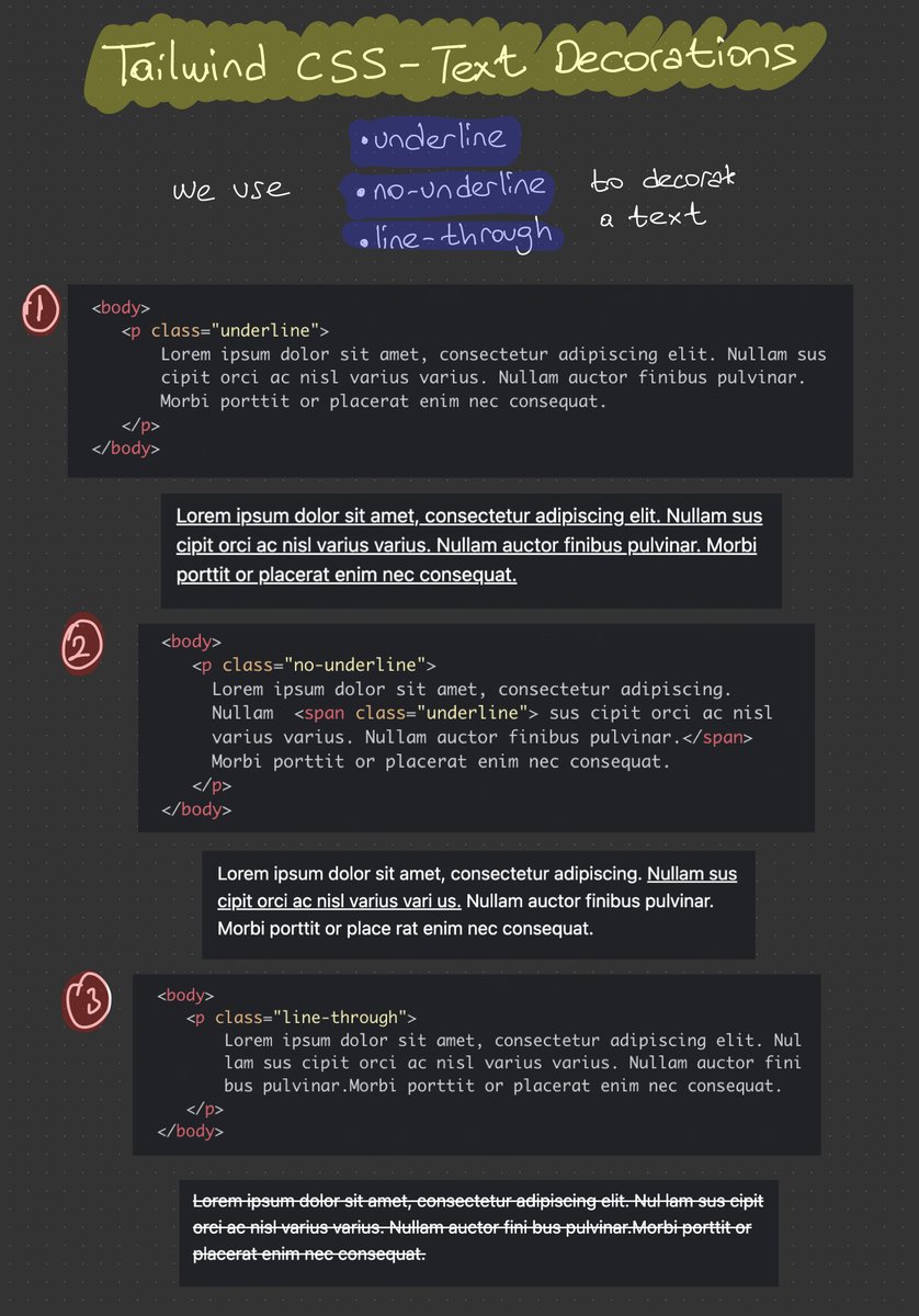 fuckingchain's tweet photo. ⚡️⚡️ Introduction to Tailwind CSS ⚡️⚡️

— Styling Text - Text Decorations

Day 14 of #30DaysOfCSS
Day 30 of #100DaysOfCode 

#CSS #TailwindCSS #HTML #Web3 #JavaScript #100DaysDev https://t.co/pCghHCaVtw