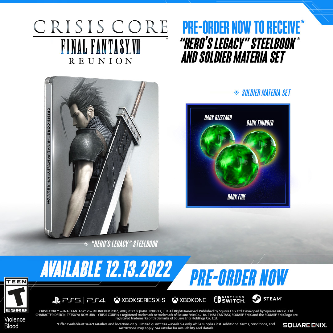 FINAL FANTASY VII on X: Introducing the “Hero's Legacy” Steelbook. # CrisisCore –Final Fantasy VII– Reunion launches on December 13th. Please  check with your local retailers for availability.   / X