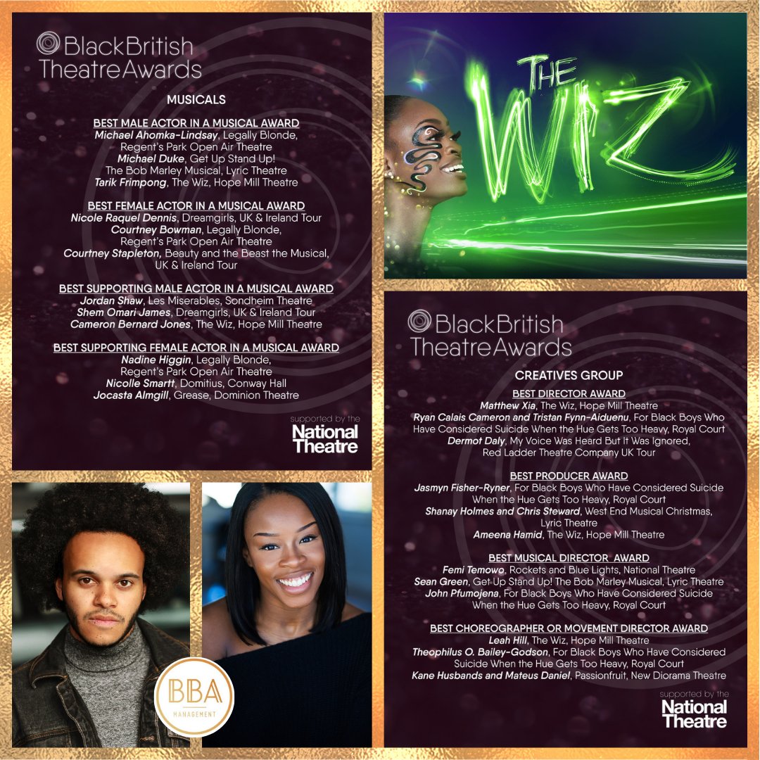 BBAteam's tweet photo. Today we are celebrating the exceptional achievements of two of our clients, who have been nominated for @theBBTAs, both for their work on THE WIZ. @Leahhill_ is nominated for 'Best Choreographer/Movement Director', and @TarikFrimpong for 'Best Male Actor in a Musical' 🎉 https://t.co/qri9bmYRbn