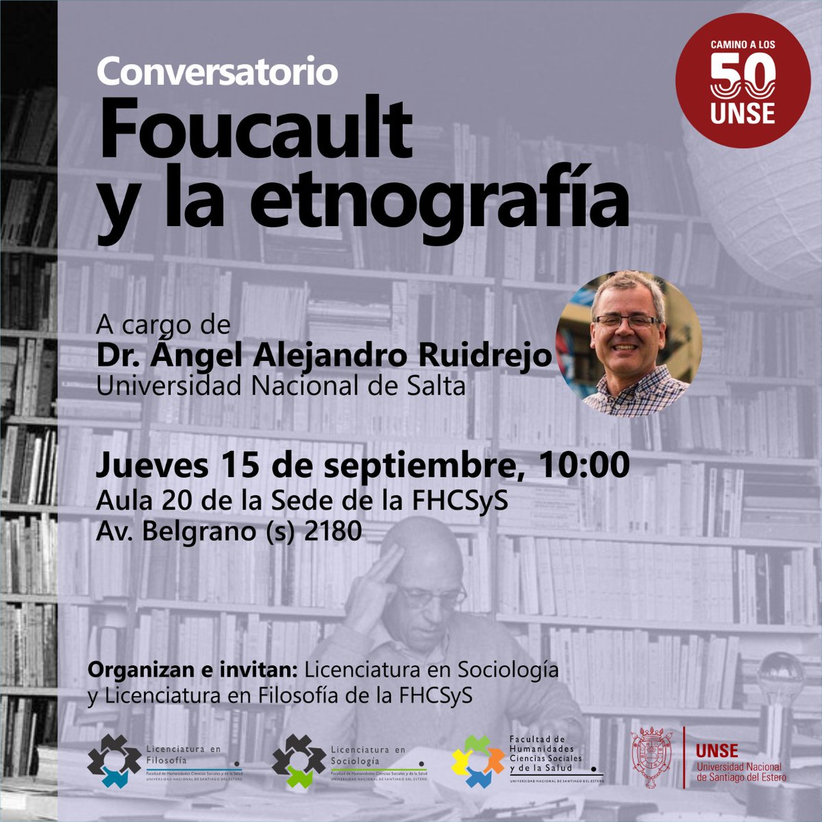 FUNyPUNSE's tweet photo. #INVITACION 💬
Conversatorio: Foucault y la Etnografía 📚
📆 Jueves 15 de Septiembre
📌 Aula 20, de la Facultad de Humanidades
🕑 10 hs
#FUNYP #JUP #UNSE https://t.co/Mvd98IahnM