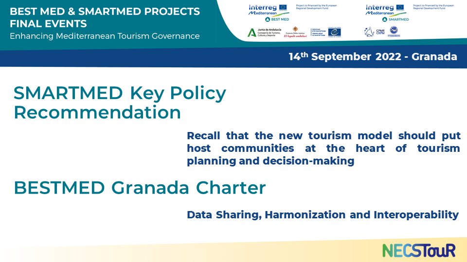 🗣At #SMARTMED & #BESTMED final event today, policy & projects officer @oyanamarius presented the synergies of #NECSTouR priorities & the projects' recommendations

✅With #BarcelonaDeclaration & #ToTLab (Tourism of Tomorrow Lab) we are contributing to the EU Agenda for #Tourism